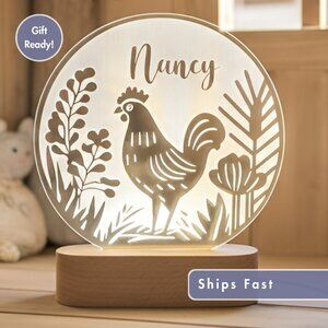 Chicken Custom Name Lamp • Personalized LED Cloud Decor • Kids Gift